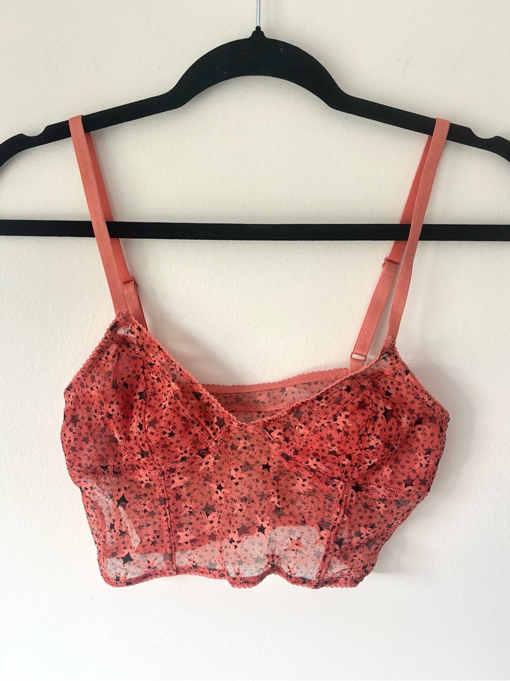 Free People Intimately Red Bralette Mesh Lace Dainty Stars Festival Concert